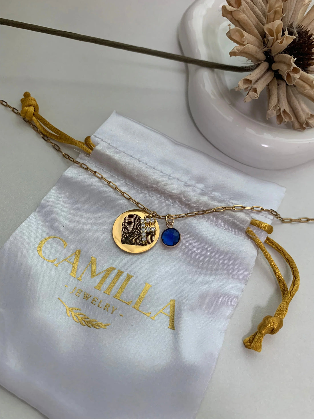 Heart fingerprint with initial & birthstone necklace - Camillaboutiqueshop