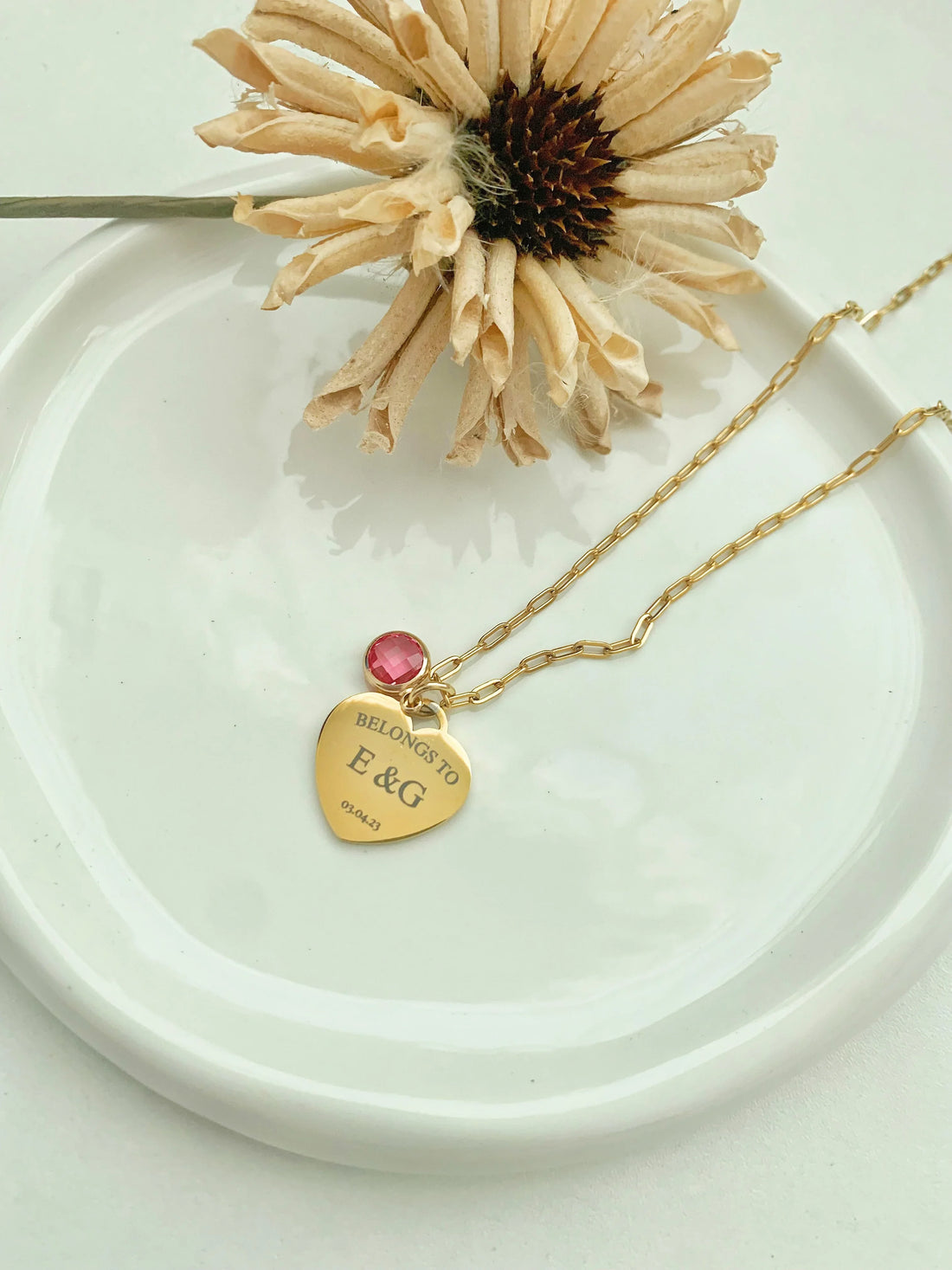 Heart token with birthstone necklace - Camillaboutiqueshop