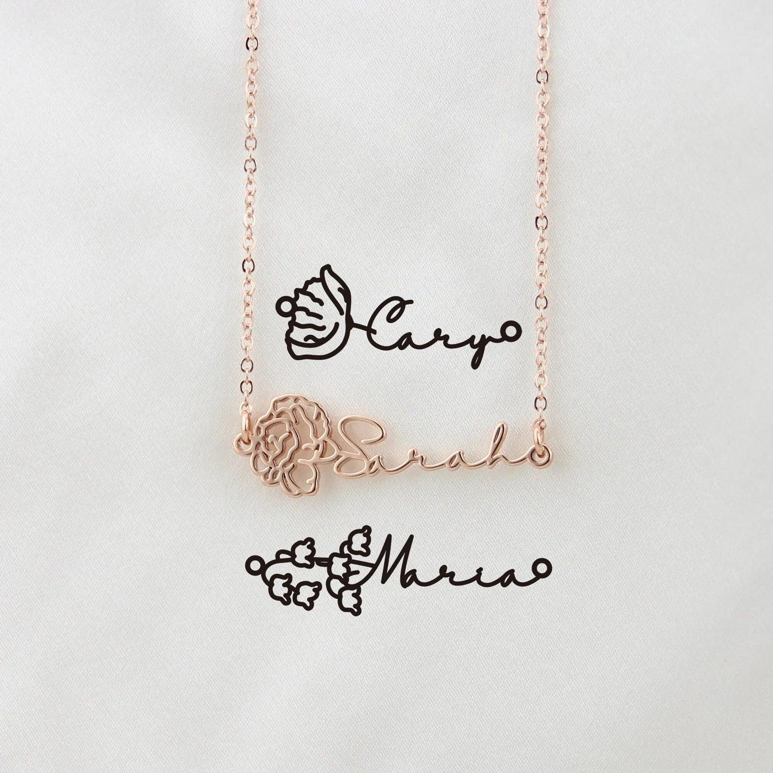 Horizontally Birth Flower Name Necklace - Camillaboutiqueshop