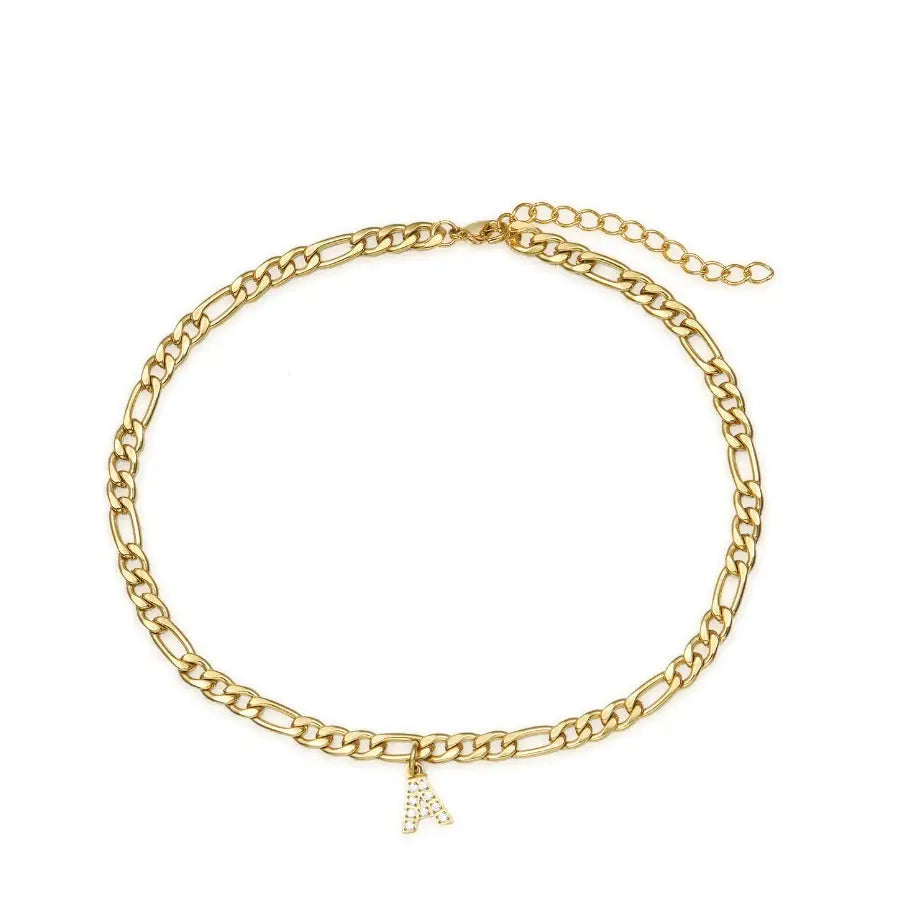 Iced Initial Anklet-Figaro Chain - Camillaboutiqueco camillaboutiqueshop.com