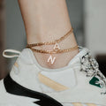 Iced Initial Anklet-Figaro Chain - Camillaboutiqueco camillaboutiqueshop.com