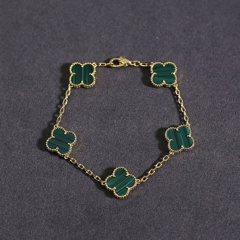 GREEN MALACHITE CLOVER BRACELET - Camillaboutique