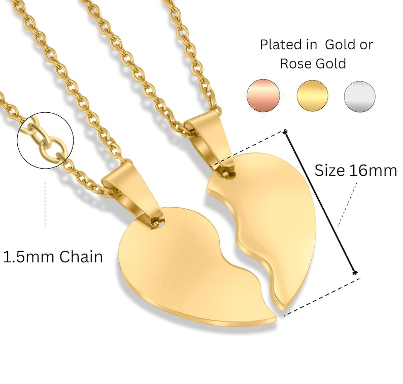 Personalised Best Friends Heart Necklaces - Couples Necklaces