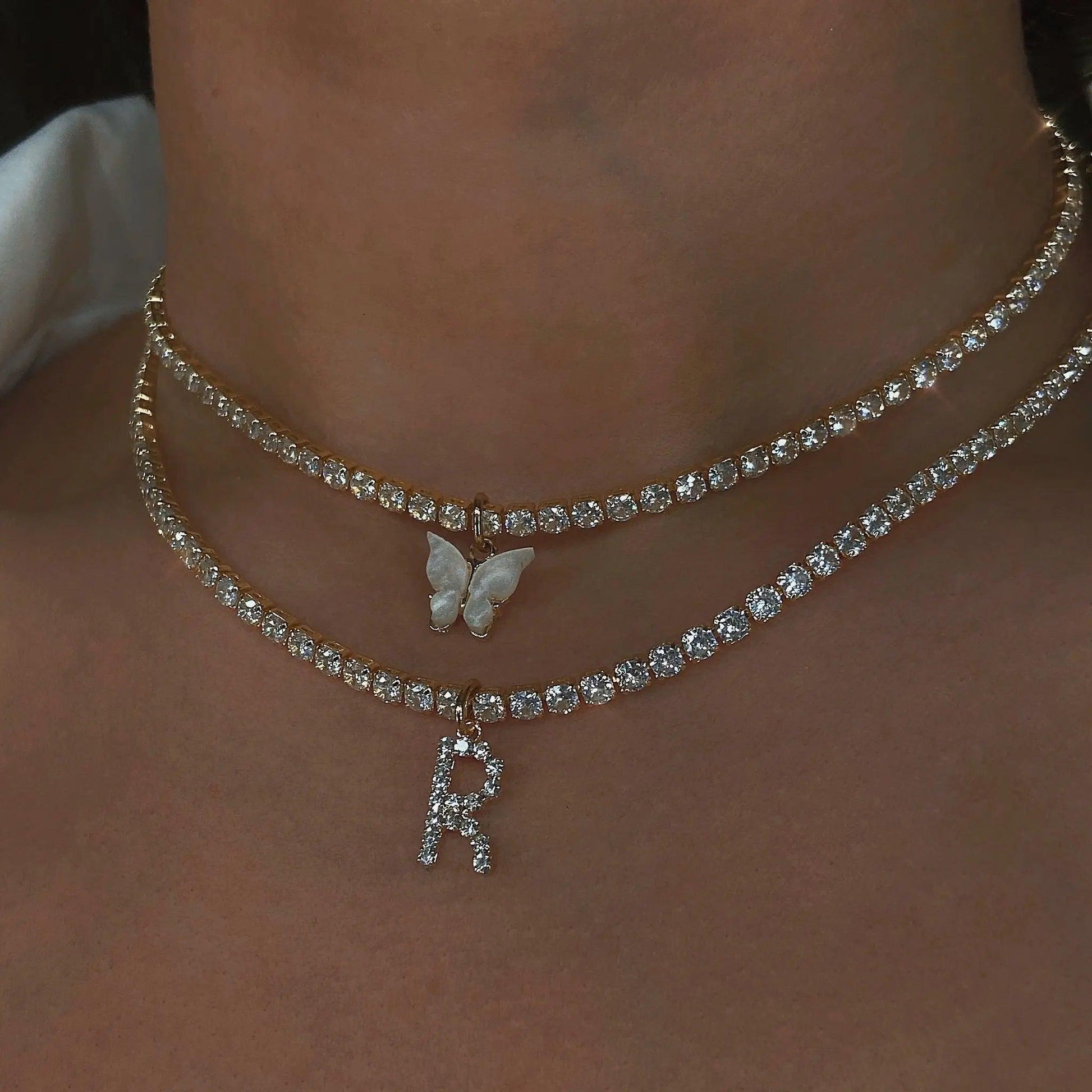 Initial Necklace With Tennis Chain - Camillaboutiqueco camillaboutiqueshop.com