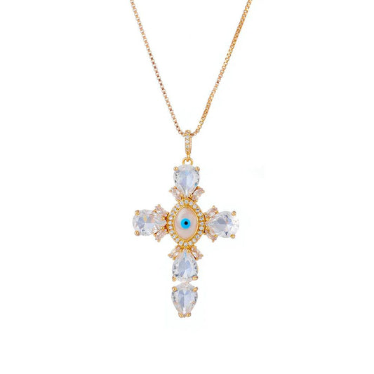Mal De Ojo Diamond Cross Necklace - Camillaboutiqueco