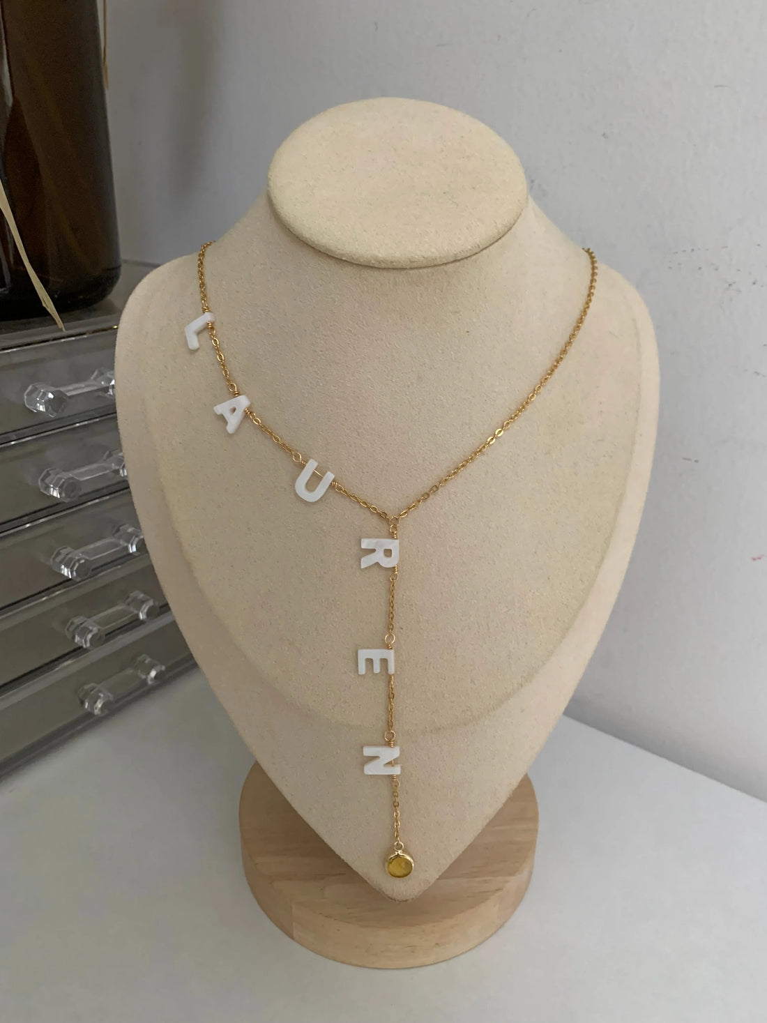 MOF Custom Lariat Name Necklace With Birthstone - Camillaboutiqueshop