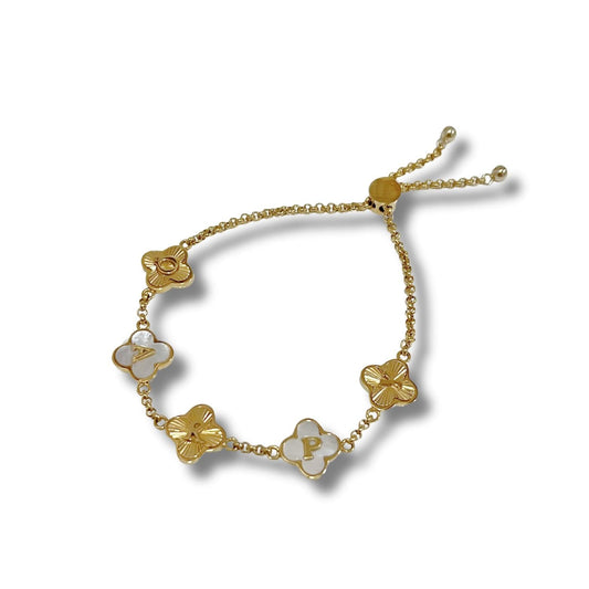 Mother Of Pearl & Textured Custom Name Clover Bracelet - Camillaboutiqueshop
