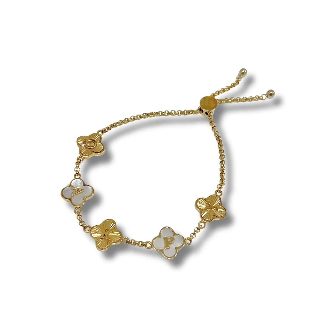Mother Of Pearl & Textured Custom Name Clover Bracelet - Camillaboutiqueshop