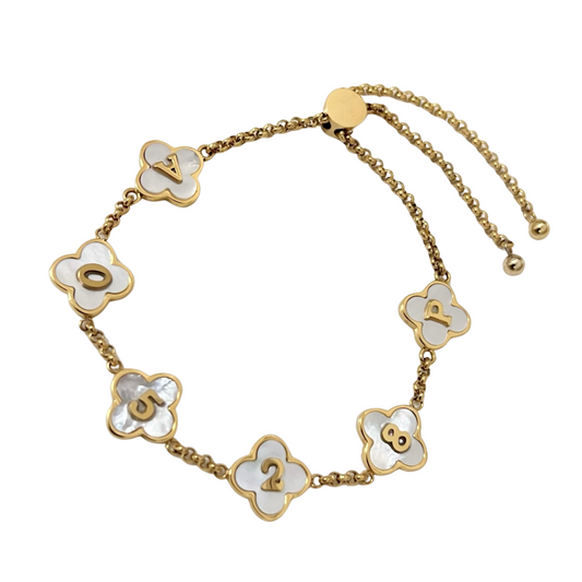 Mother Of Pearl Custom Name Clover Bracelet - Camillaboutiqueshop