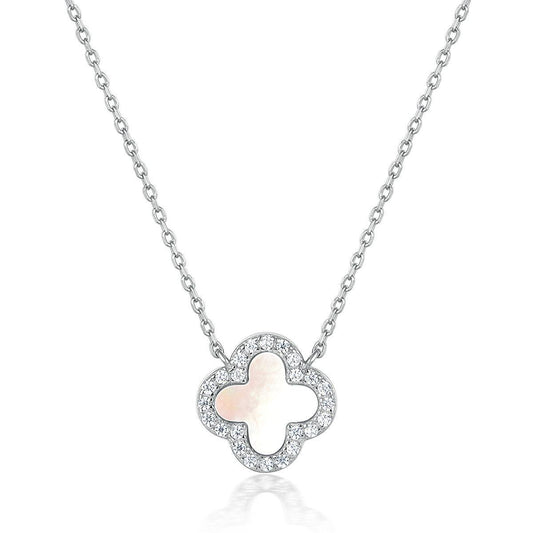 MOTHER OF PEARL DIAMANTE CLOVER NECKLACE - Camillaboutiqueshop