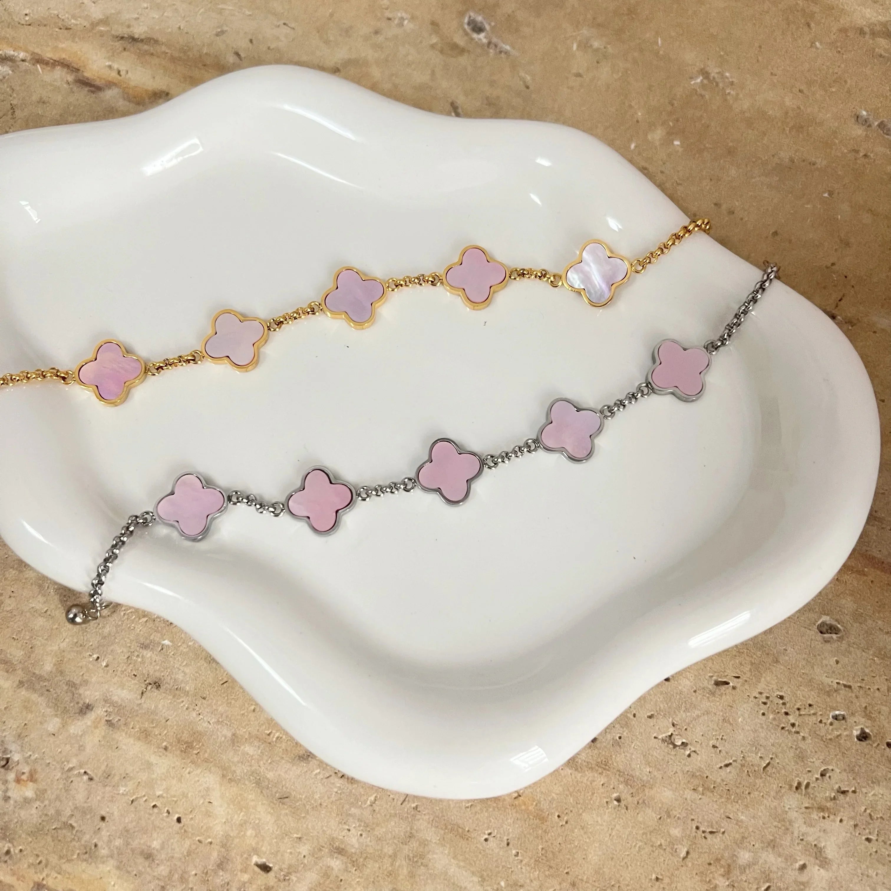 Multi Pink Mother Of Pearl Clover Bracelet – camillaboutiqueshop