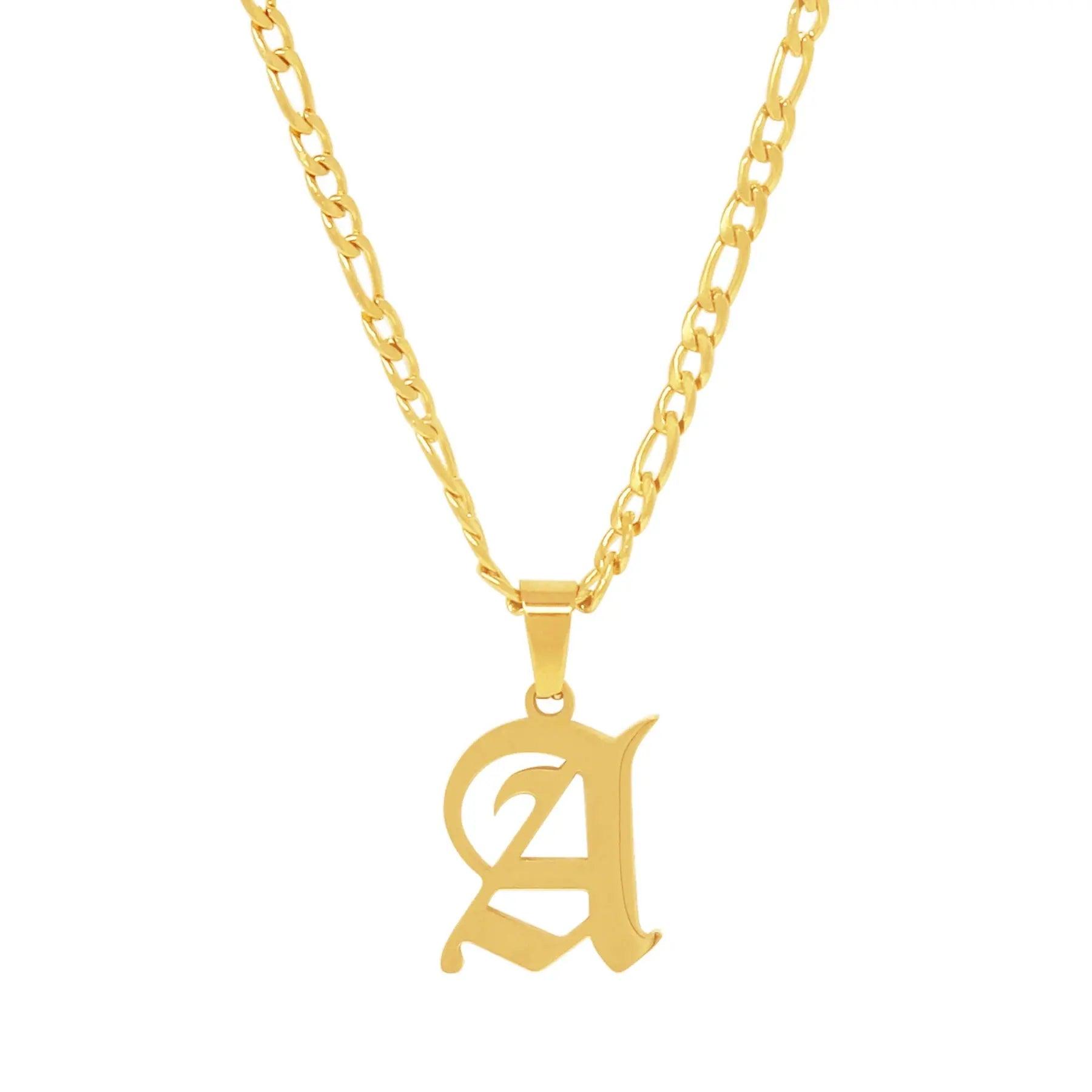 Old English Initial Necklace-Figaro Chain - Camillaboutiqueshop