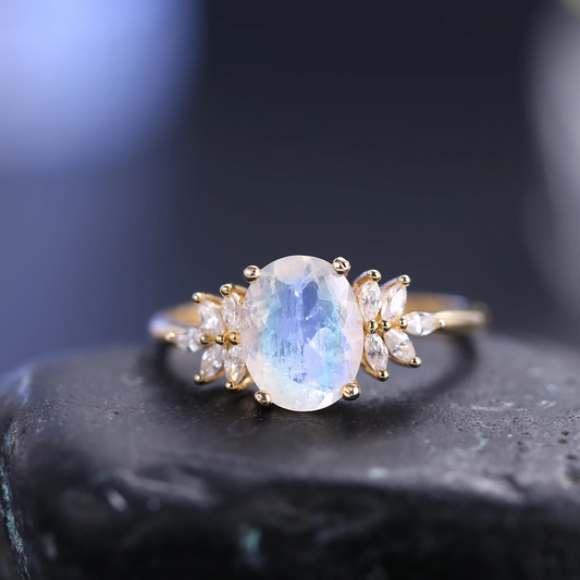 Oval Cluster Moonstone Engagement Ring - Camillaboutiqueshop