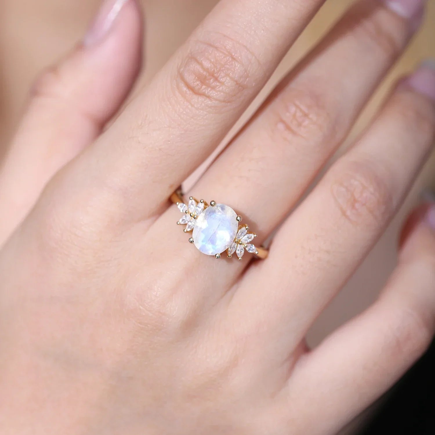 Oval Cluster Moonstone Ring - camillaboutiqueshop