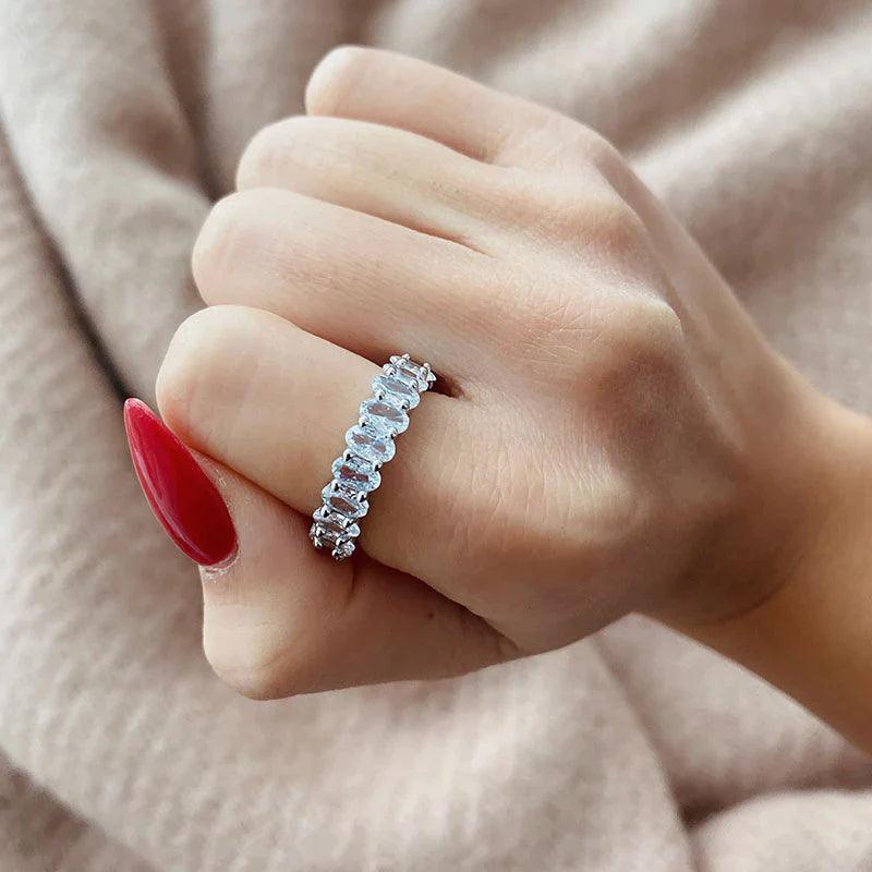 Oval Cubic Zirconia Eternity Ring | Sterling Silver - Camillaboutiqueshop