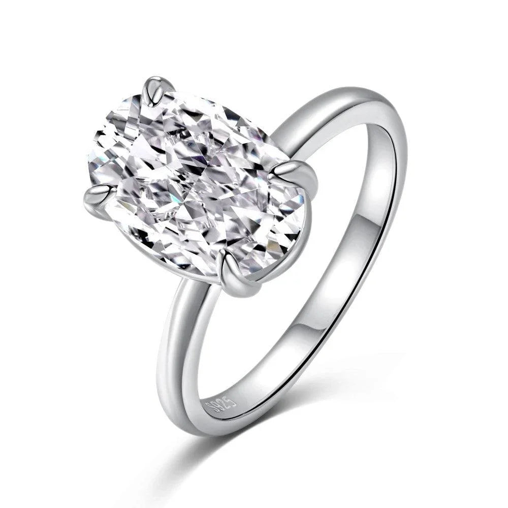 Oval-Cut Solitaire Plain Band Engagement Ring - Camillaboutiqueshop