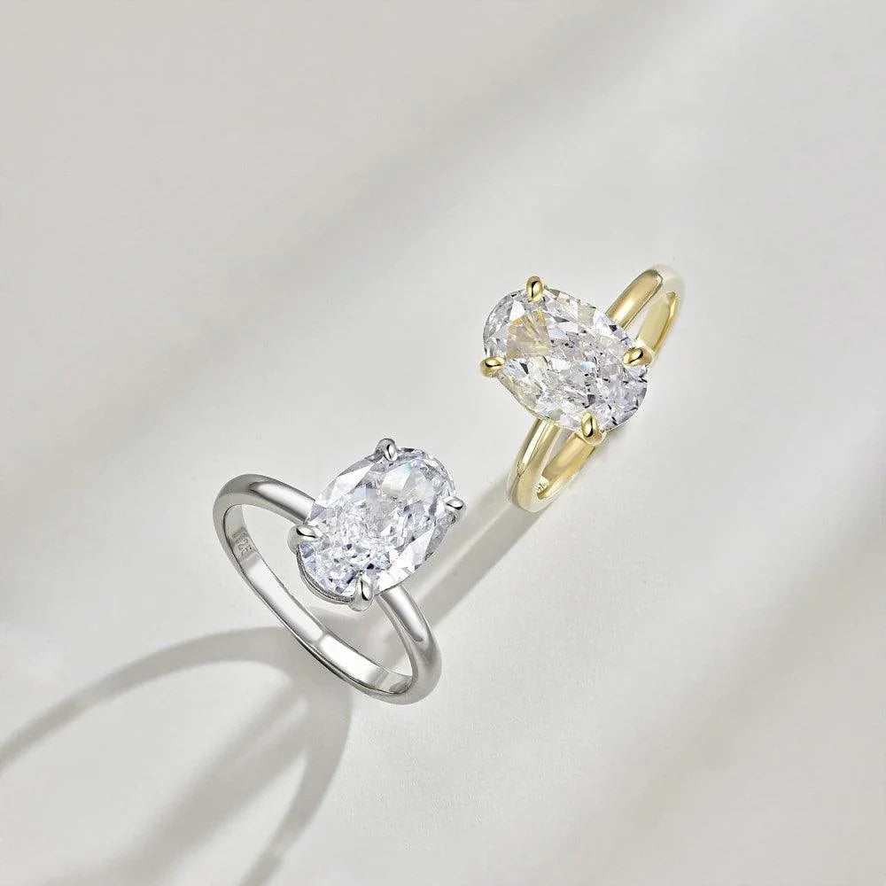 Oval-Cut Solitaire Plain Band Engagement Ring - Camillaboutiqueshop