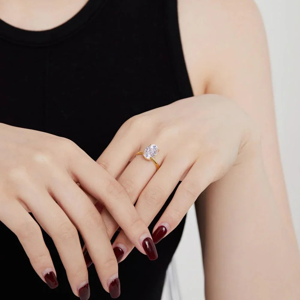 Oval-Cut Solitaire Plain Band Engagement Ring - Camillaboutiqueshop
