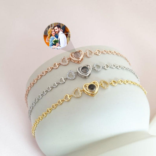 Personalized Heart Photo Projection Bracelet - Sterling Silver - Camillaboutiqueco