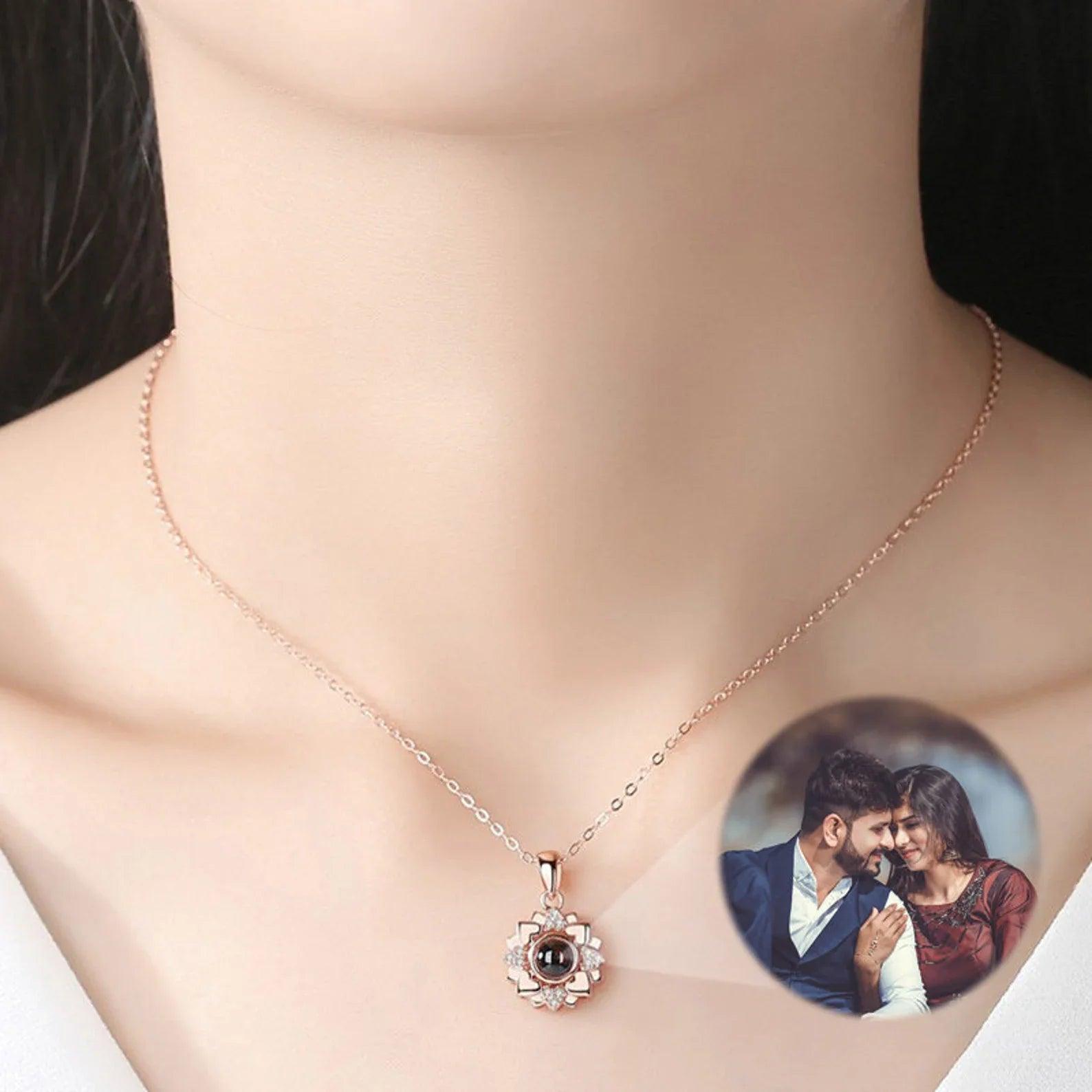 Photo Projection Necklace Flower Sterling Silver Rose Gold Pendant - Camillaboutiqueshop