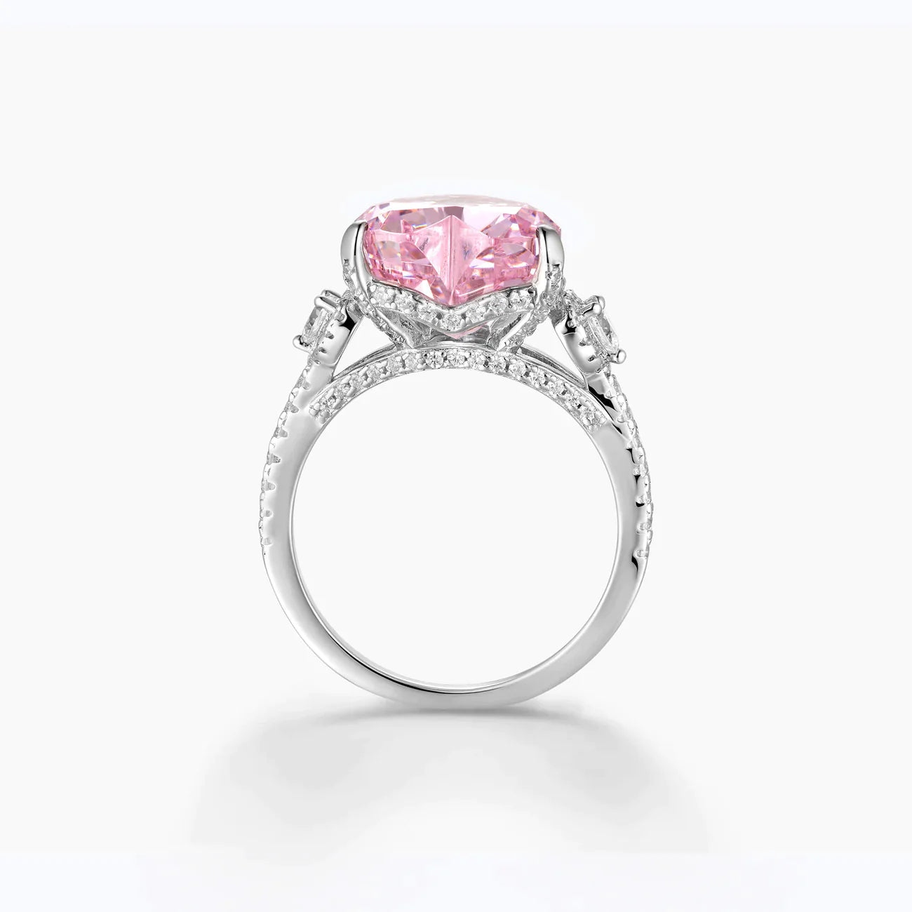 Luxury Pink Heart Cz Ring Adjustable Band Engagement/promise Ring