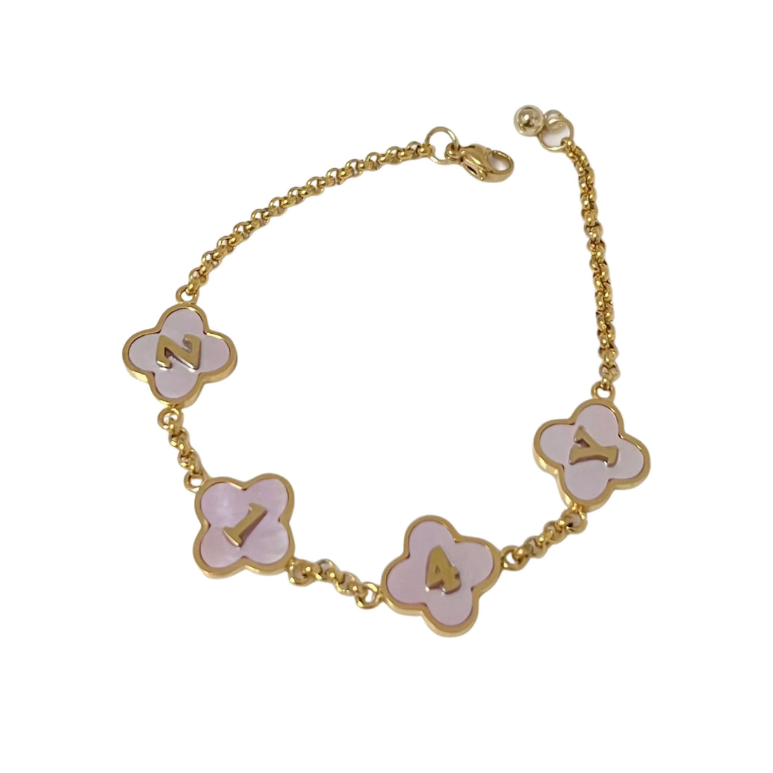 Pink Mother Of Pearl Clover Custom Name Bracelet - camillaboutiqueshop