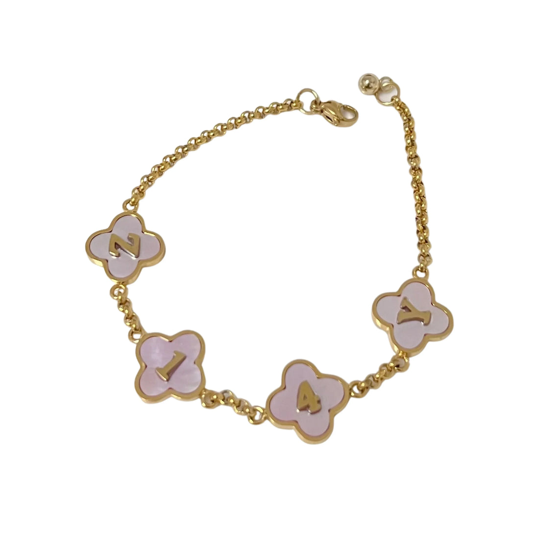 Pink Mother Of Pearl Clover Custom Name Bracelet - Camillaboutiqueshop