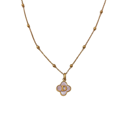 Pink Mother Of Pearl Clover Initial Necklace - Camillaboutiqueshop