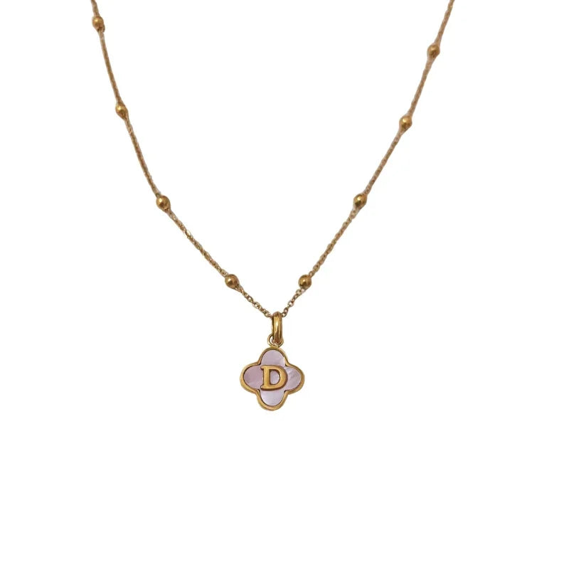 Mother Of Pearl Initial Clover Necklace - camillaboutiqueshop