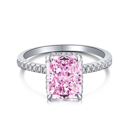 Pink Stone Radiant Cut Engagement Ring In Sterling Silver - Camillaboutiqueco camillaboutiqueshop.com