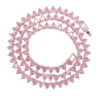 Premium Pink Heart Tennis Chain Necklace - Camillaboutiqueshop