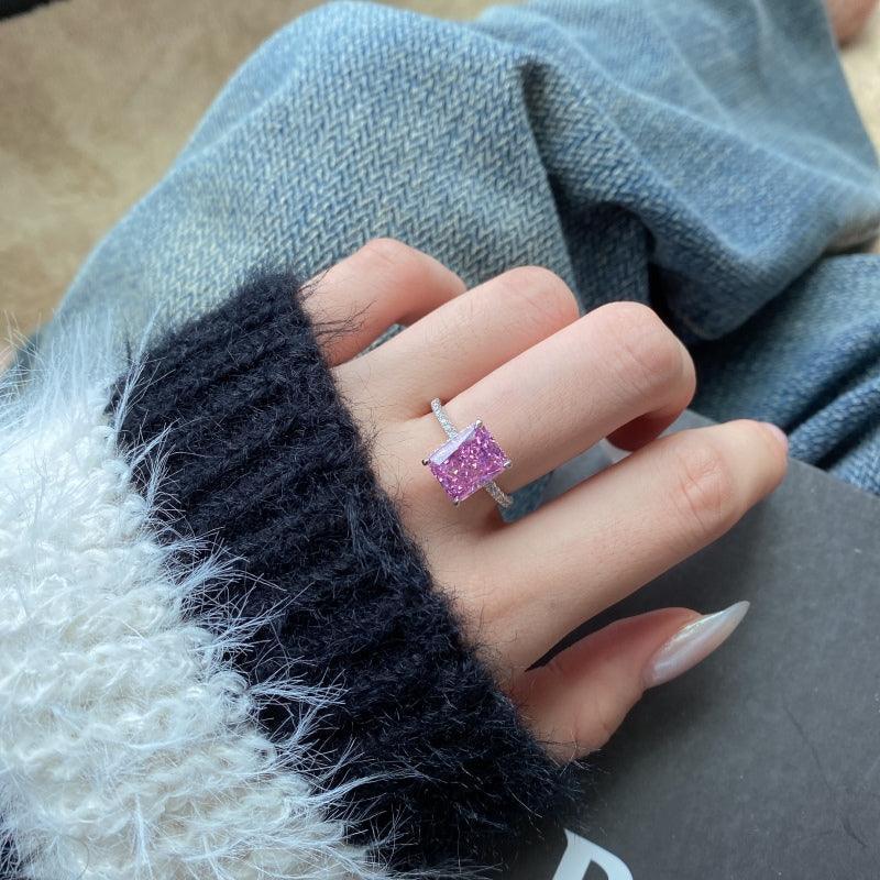 Purple Radiant Cut Cubic Zirconia Ring in Sterling Silver - Camillaboutiqueshop