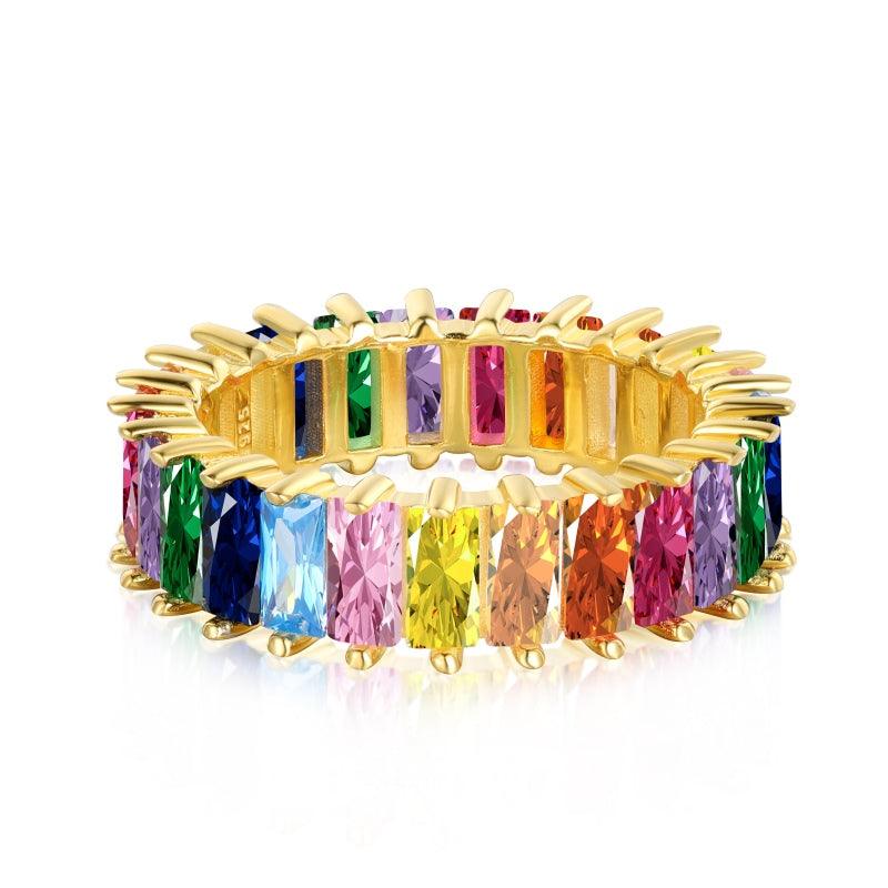 Rainbow Colored Radiant Cut Cubic Zirconia Eternity Band Ring | Sterling Silver - Camillaboutiqueco camillaboutiqueshop.com