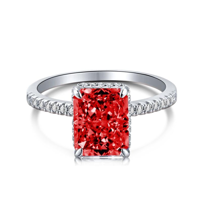Ruby Radiant Cut CZ Engagement Ring in Sterling Silver - Camillaboutiqueco camillaboutiqueshop.com
