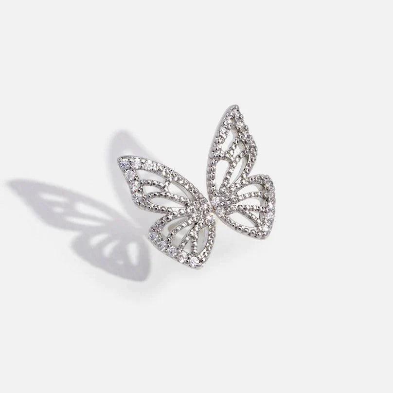 Silver Butterfly Wing Double Piercing Earrings - camillaboutiqueshop