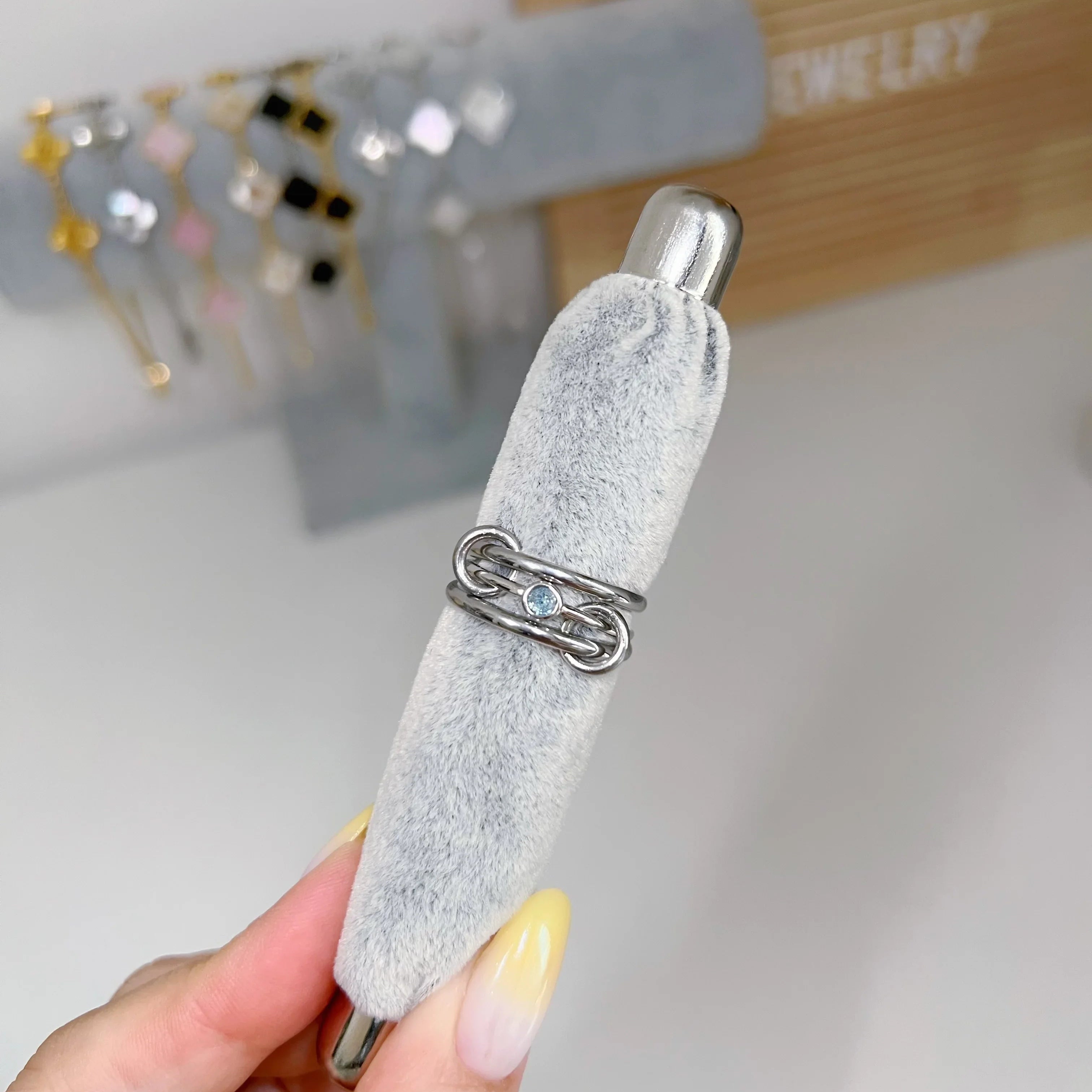 Silver solitaire stacking birthstone ring - camillaboutiqueshop