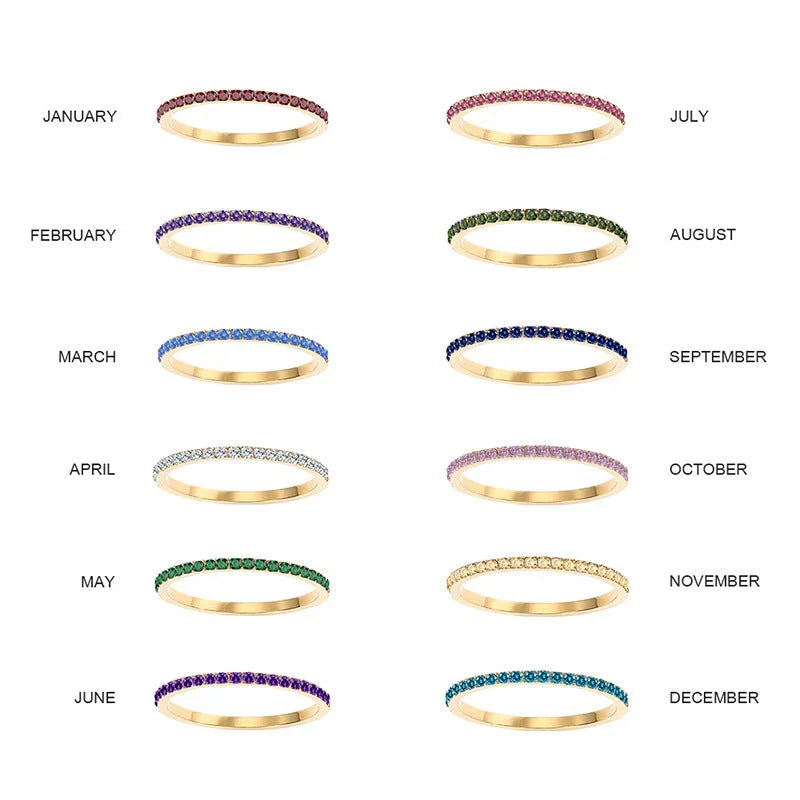 Silver Triple Birthstone Band Stackable Rings - Camillaboutiqueshop