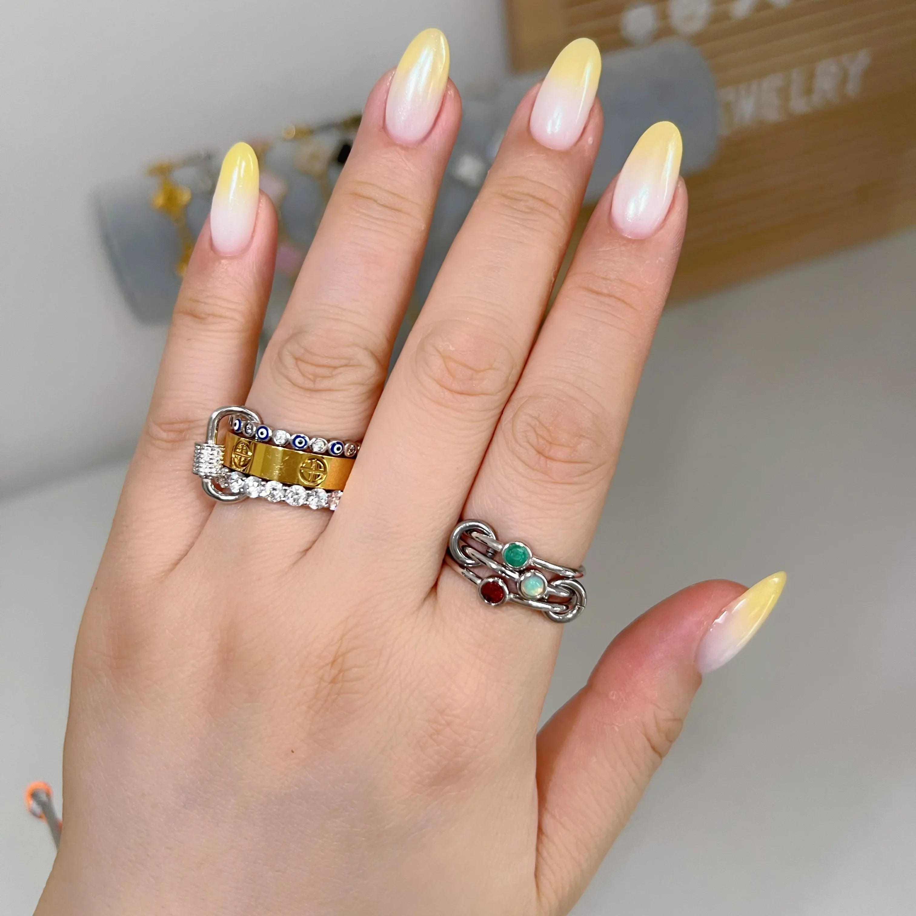 Silver Triple solitaire stacking birthstone ring - camillaboutiqueshop