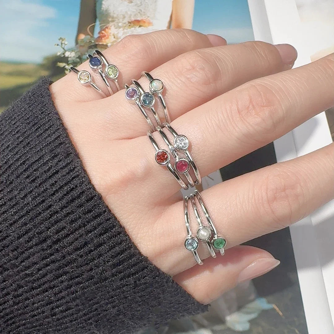 Silver Triple solitaire stacking birthstone ring - camillaboutiqueshop