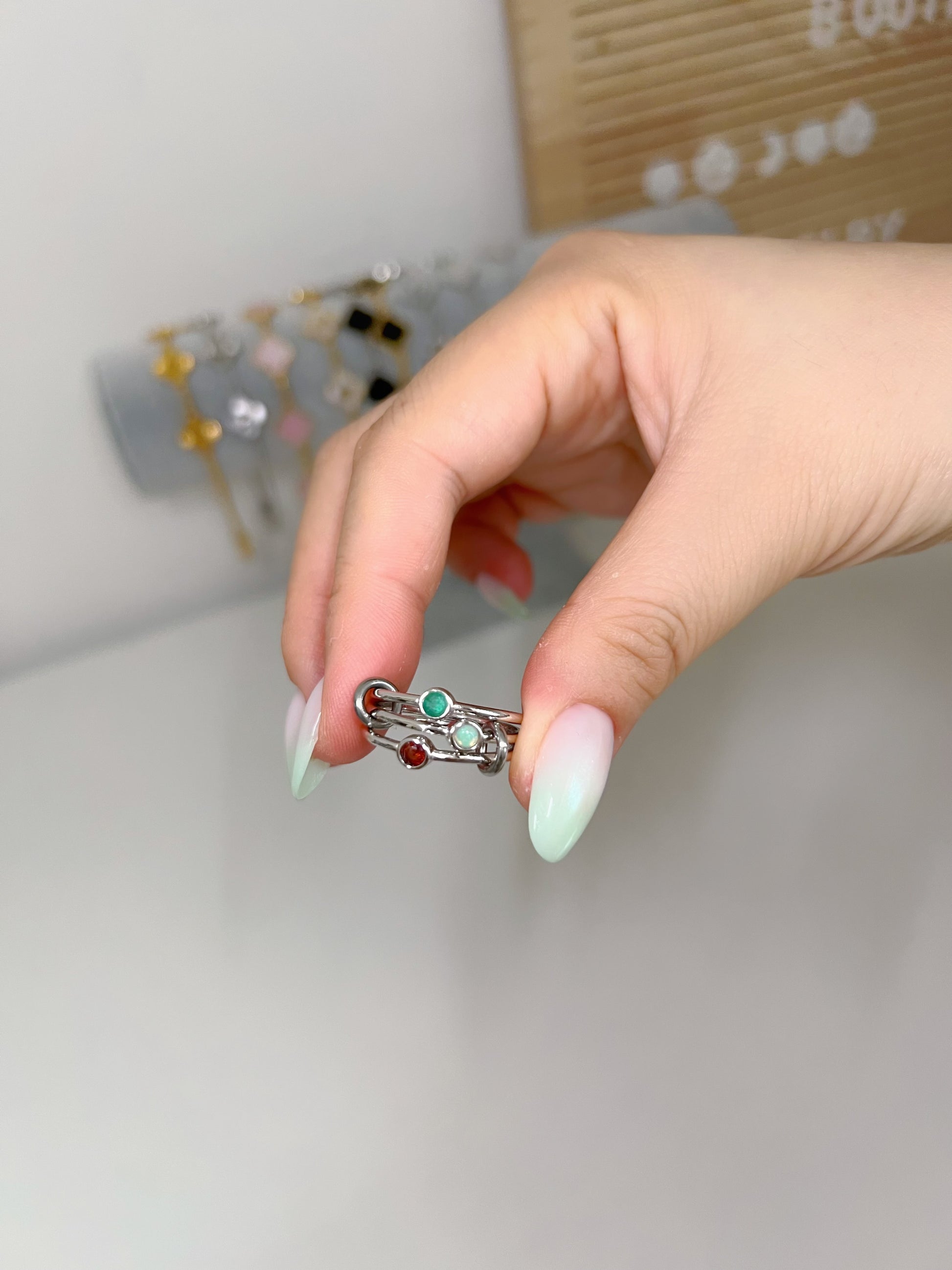 Silver Triple solitaire stacking birthstone ring - Camillaboutiqueshop