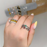 Silver Triple solitaire stacking birthstone ring - camillaboutiqueshop