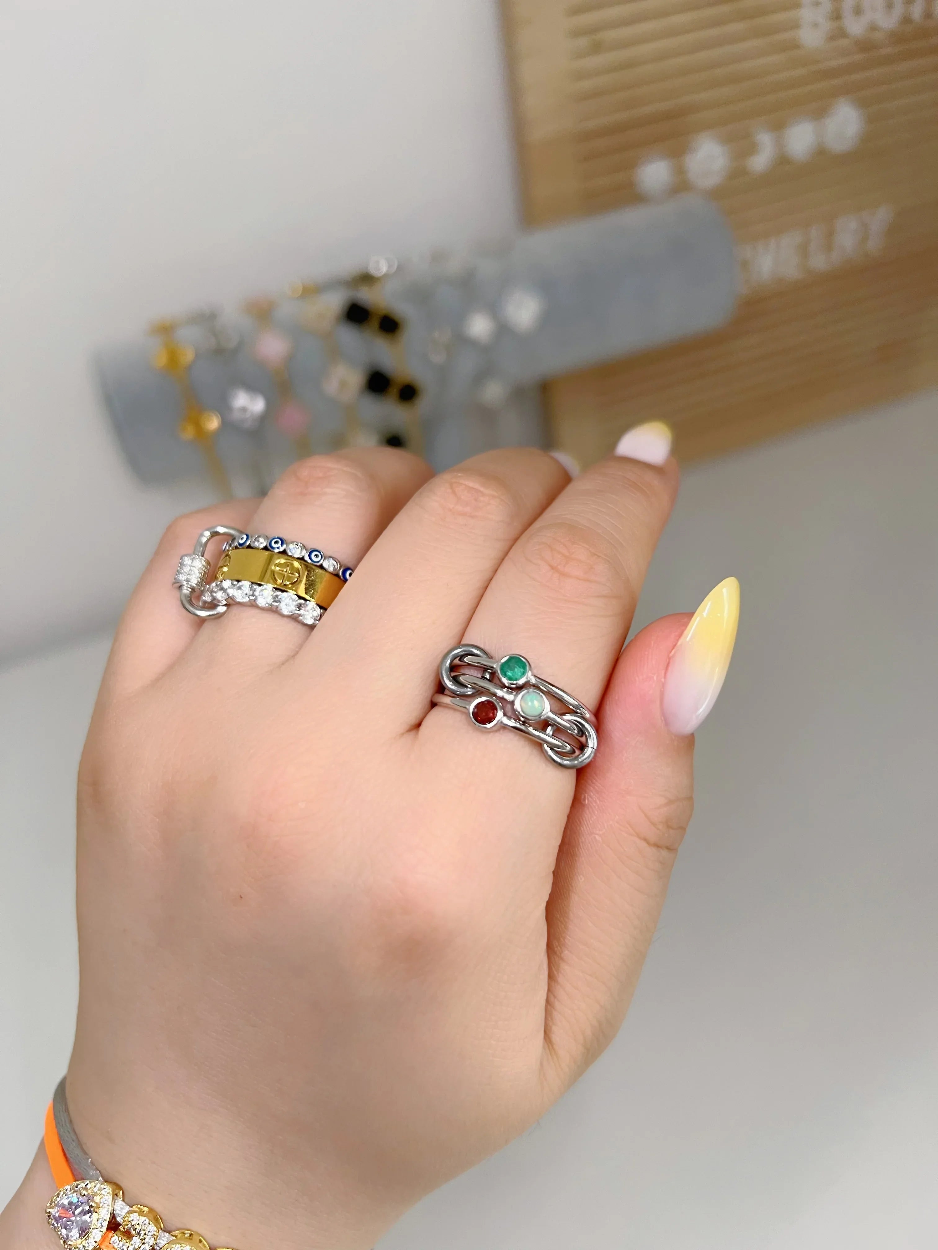 Silver Triple solitaire stacking birthstone ring - camillaboutiqueshop