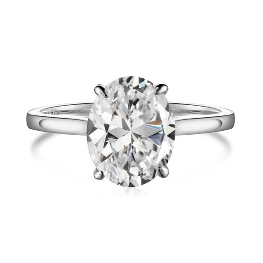 Small Oval-Cut Solitaire Plain Band Ring