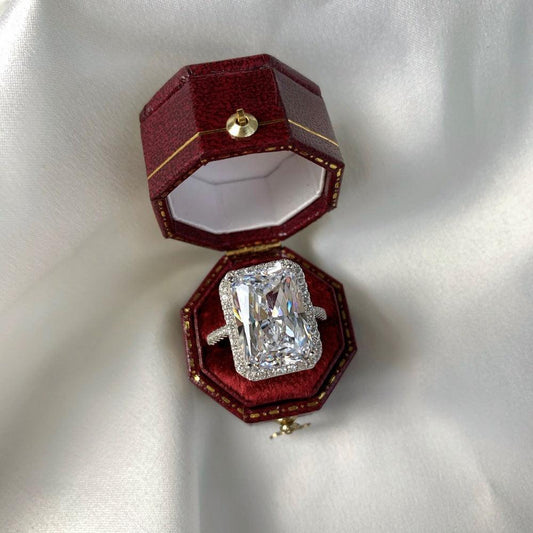 Sparkle Halo Radiant Cut Cubic Zirconia Engagement Ring In White Gold - Camillaboutiqueco camillaboutiqueshop.com
