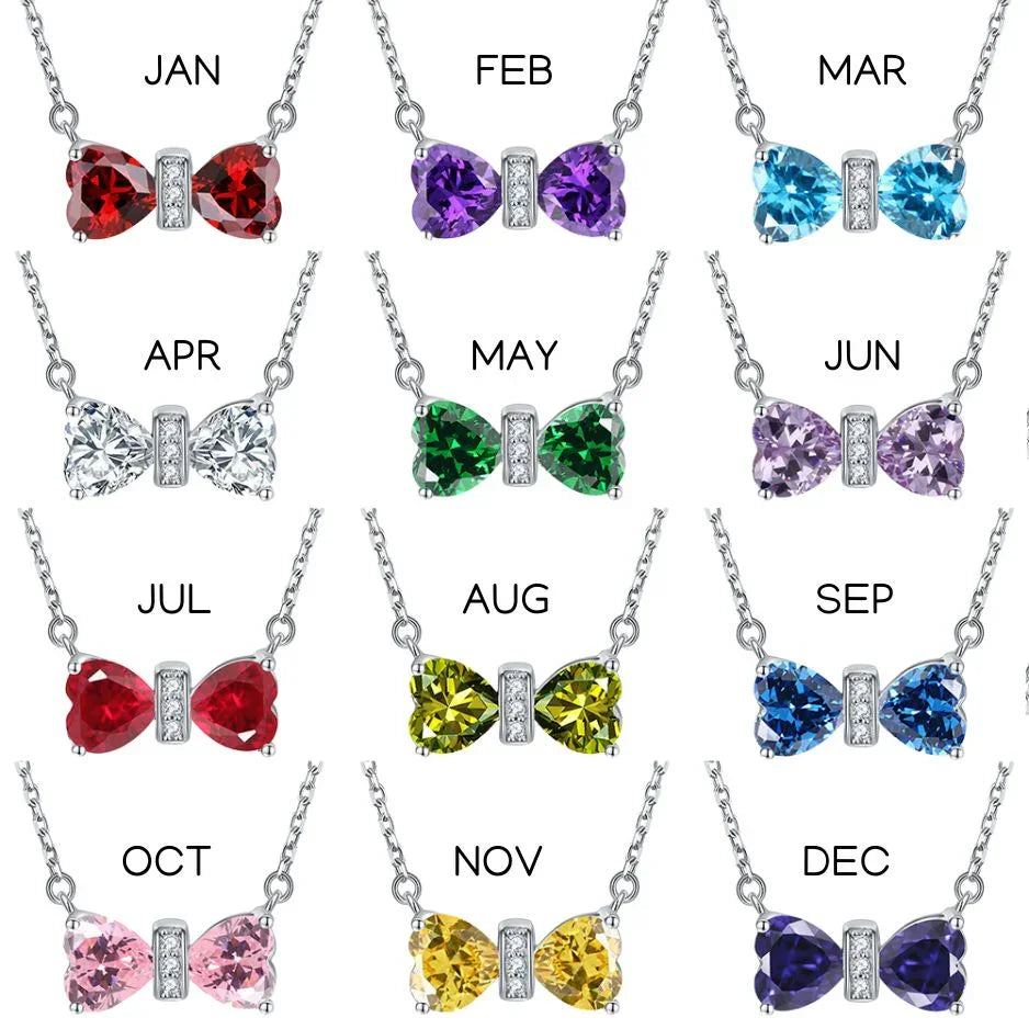 Sparkling Bow Necklace-(Birthstone) - camillaboutiqueshop