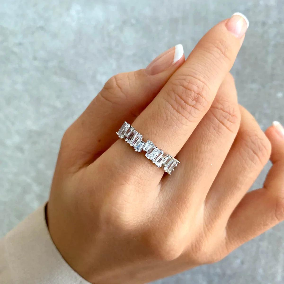 Stackable Cubic Zirconia Baguette EternityBand Ring | Sterling Silver - Camillaboutiqueco