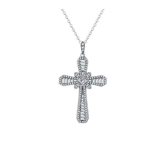 Sterling Silver Crushed Ice Cross Necklace - Camillaboutiqueshop