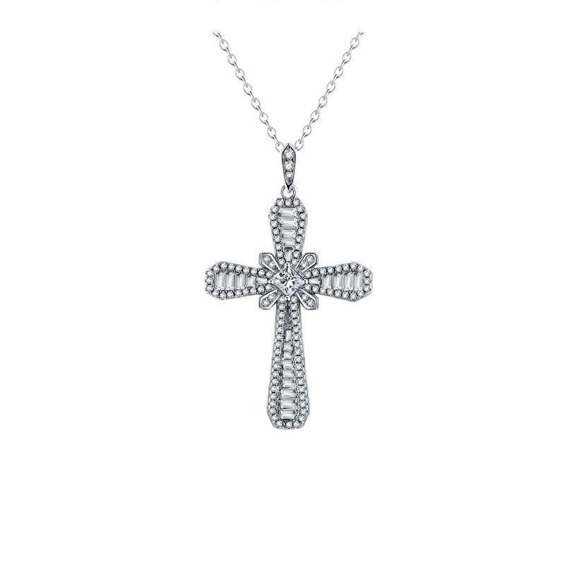 Sterling Silver Crushed Ice Cross Necklace - Camillaboutiqueshop