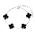 Sterling Silver Diamond Black Onyx Clover Bracelet - Camillaboutiqueshop
