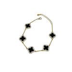Sterling Silver Diamond Black Onyx Clover Bracelet - camillaboutiqueshop
